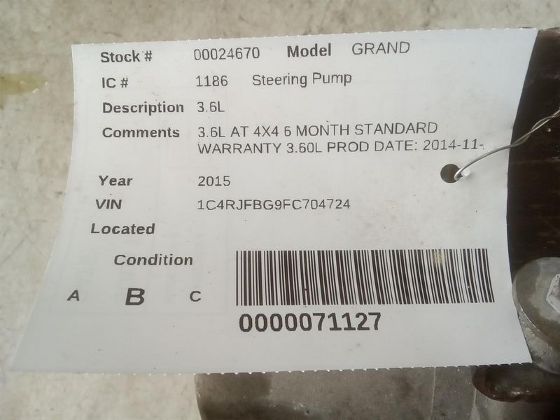 2014-2015 Dodge Durango Jeep Grand Cherokee Power Steering Pump Assembly 3.6L OEM